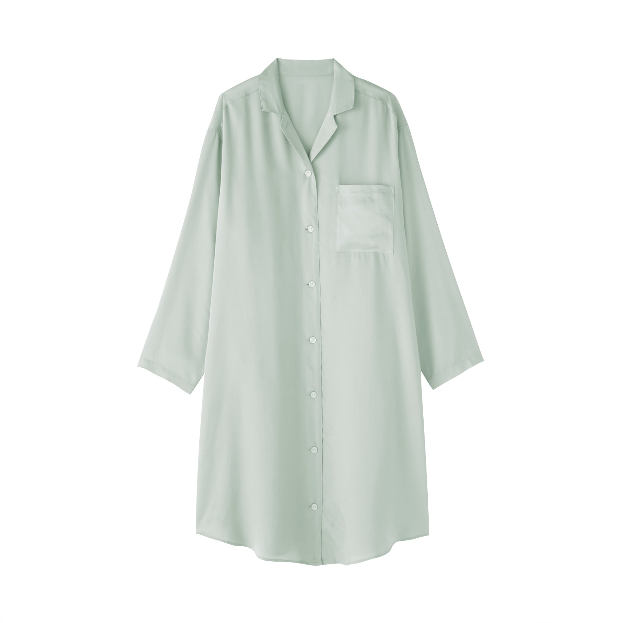 婦人　なめらかサテン　長袖パジャマワンピース