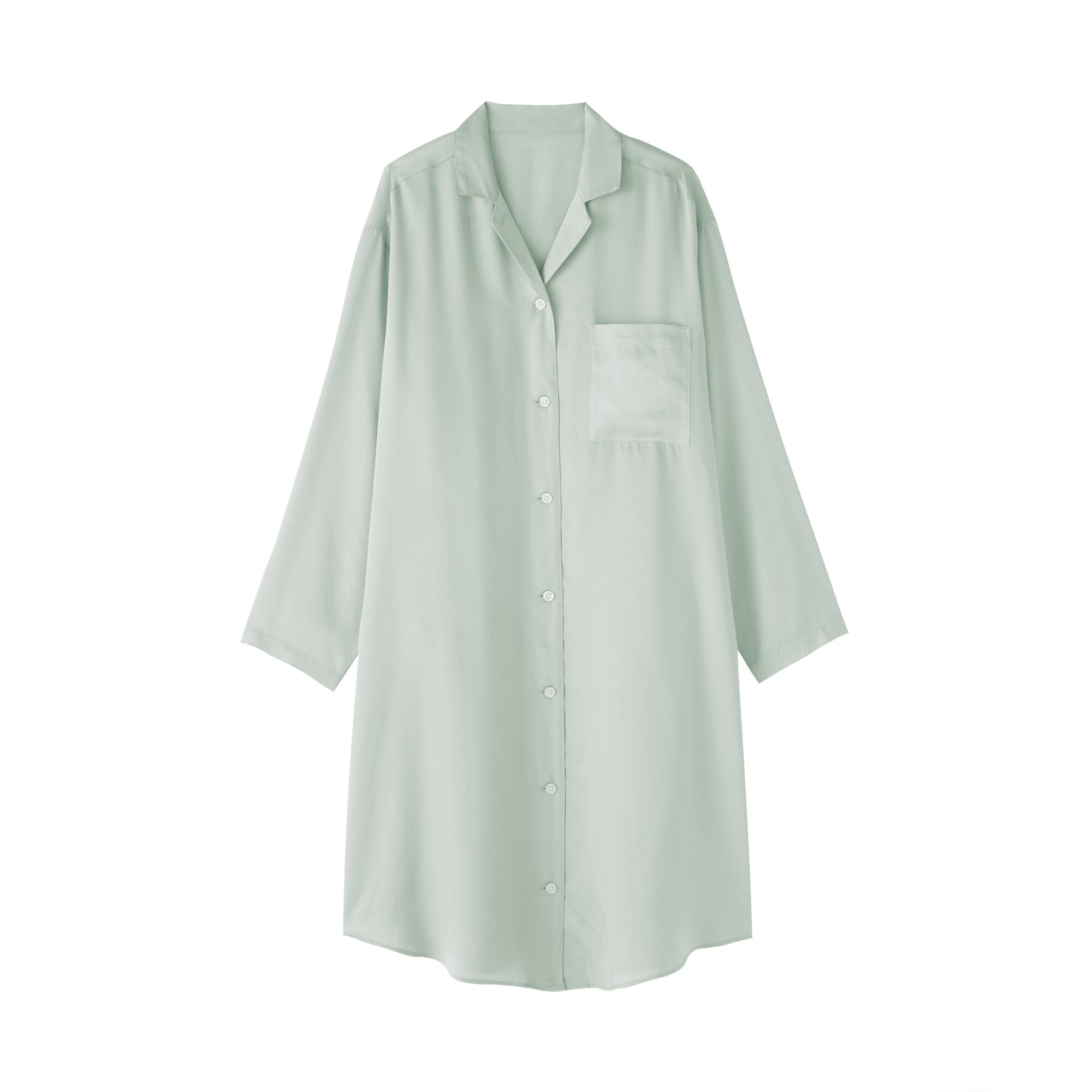 婦人　なめらかサテン　長袖パジャマワンピース