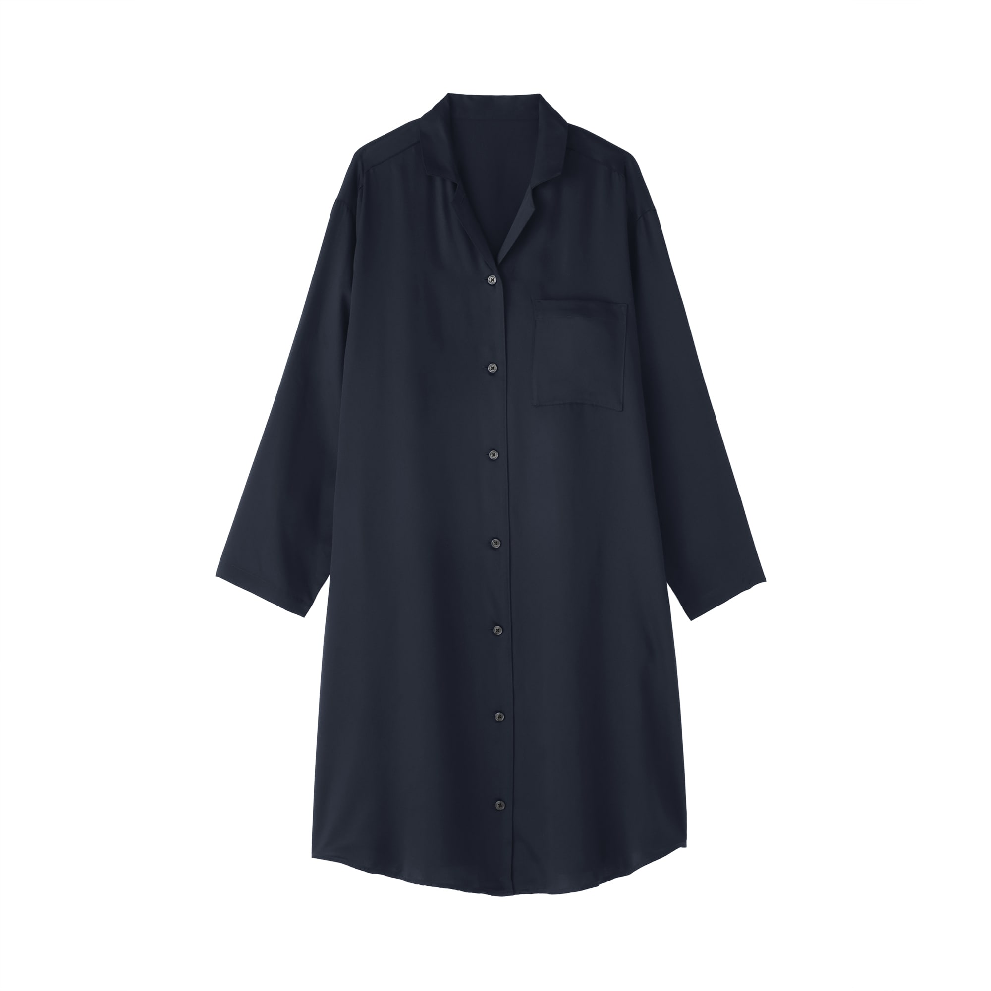 婦人　なめらかサテン　長袖パジャマワンピース