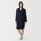 婦人　なめらかサテン　長袖パジャマワンピース