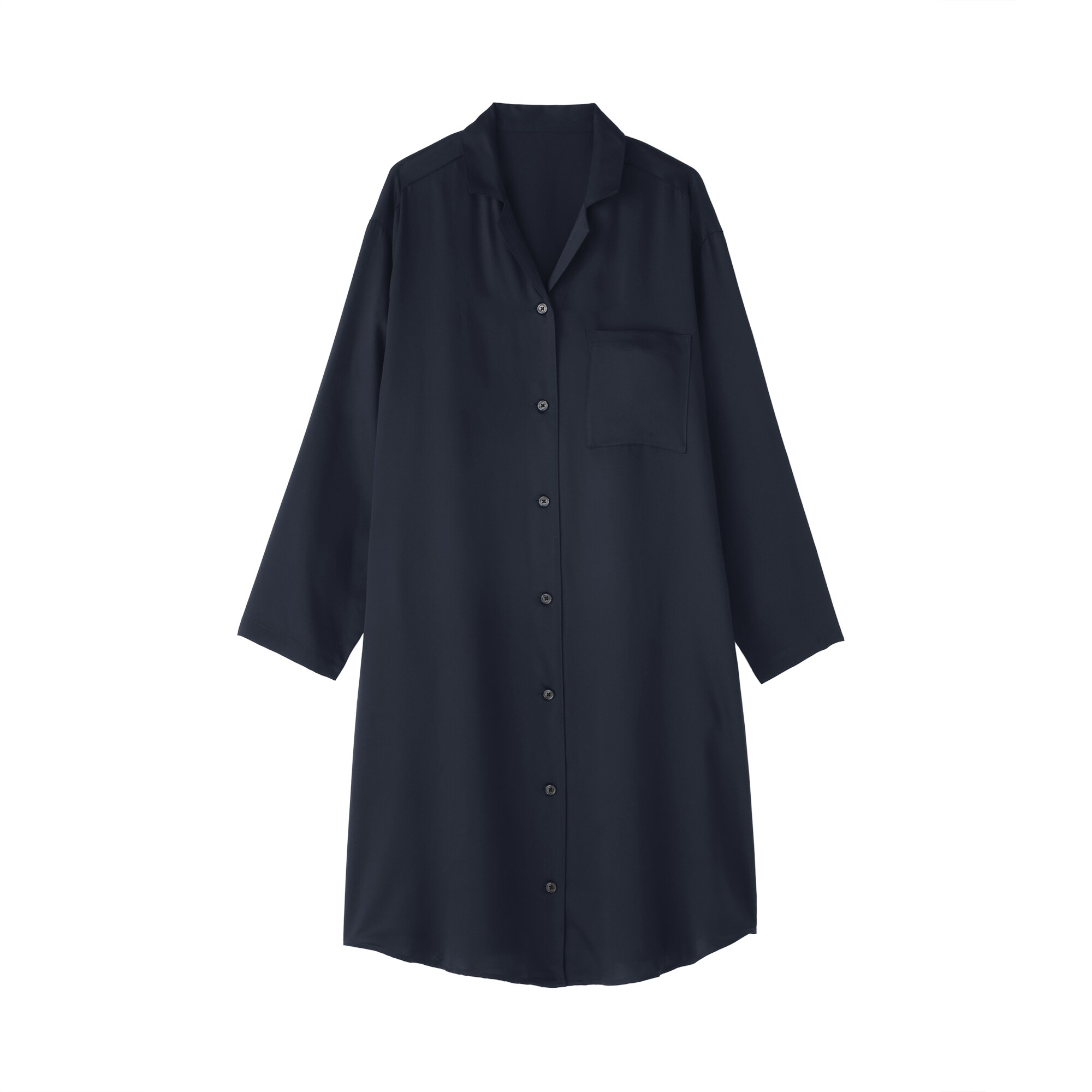 婦人　なめらかサテン　長袖パジャマワンピース