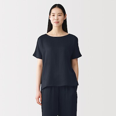 婦人　なめらかサテン　半袖プルオーバー