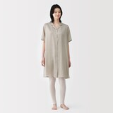 婦人　なめらかサテン　半袖パジャマワンピース