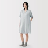 婦人　なめらかサテン　半袖パジャマワンピース