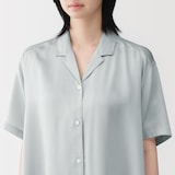 婦人　なめらかサテン　半袖パジャマワンピース