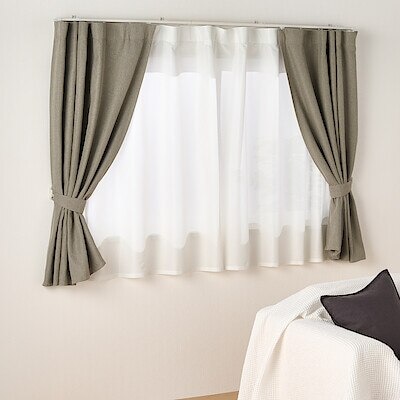 【遮熱】熱を通しにくく透けにくいレースノンプリーツカーテン　オフ白