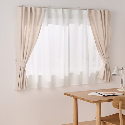 防カビポリエステルノンプリーツレースカーテン・オフ白