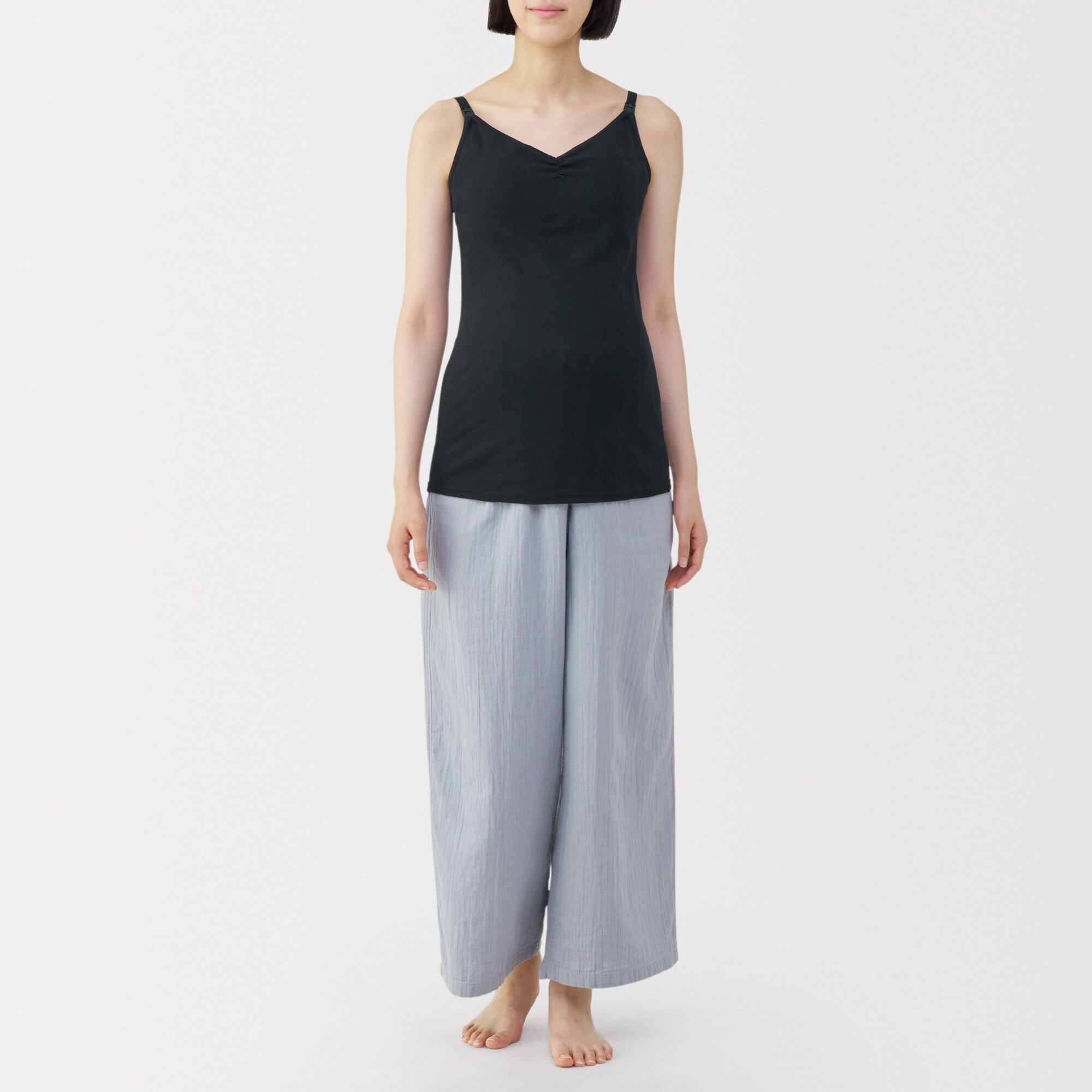 婦人　コットン混パターンメッシュ授乳に便利なブラキャミソール