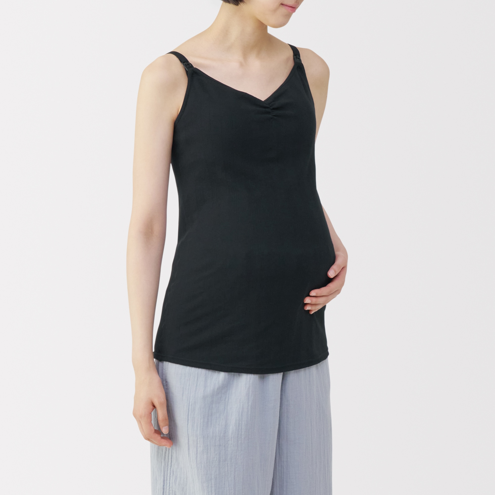 婦人　コットン混パターンメッシュ授乳に便利なブラキャミソール