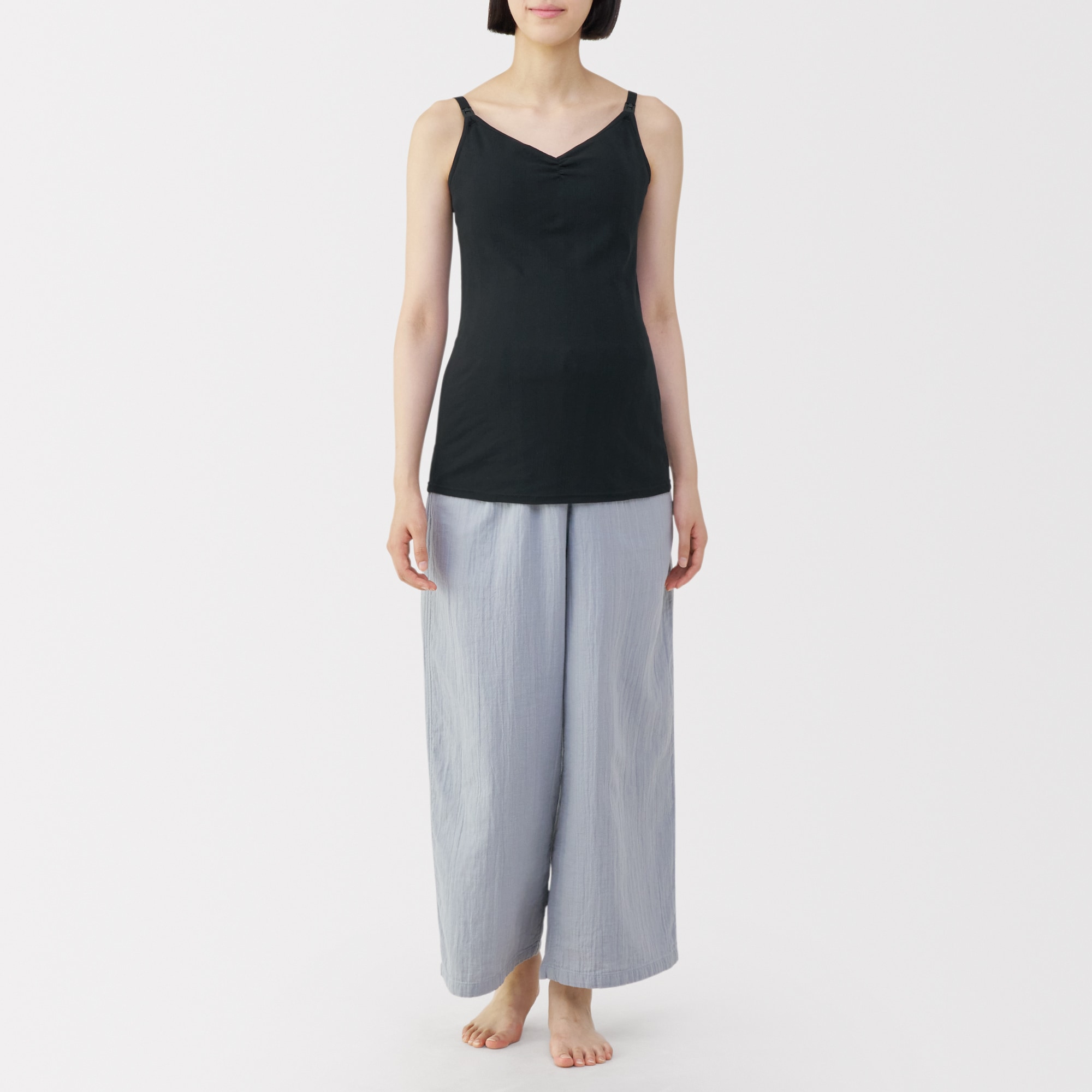 婦人　コットン混パターンメッシュ授乳に便利なブラキャミソール