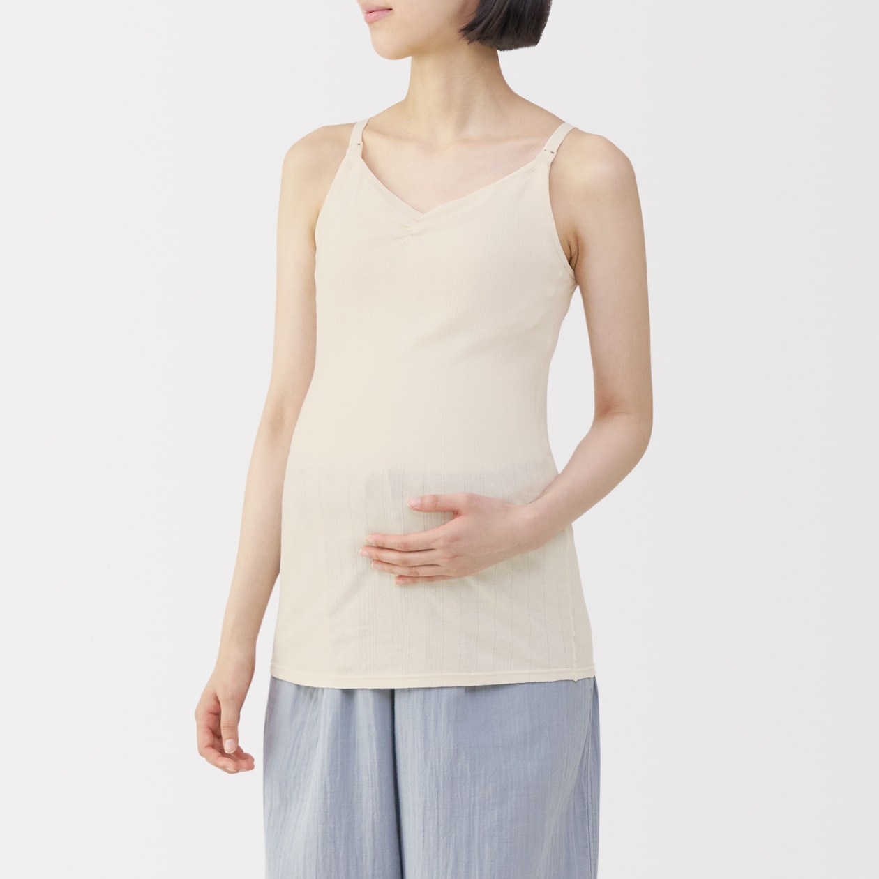 婦人　コットン混パターンメッシュ授乳に便利なブラキャミソール