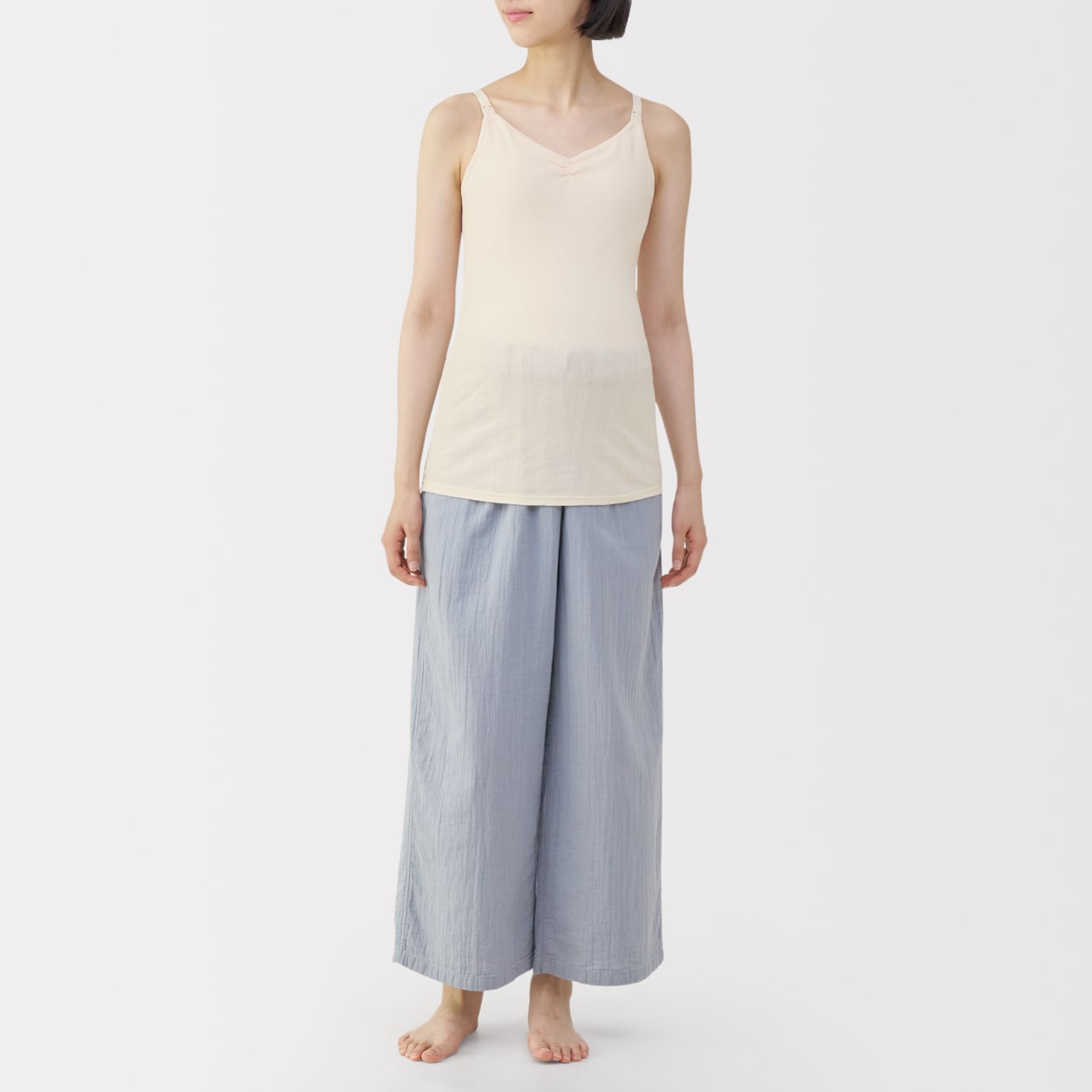 婦人　コットン混パターンメッシュ授乳に便利なブラキャミソール