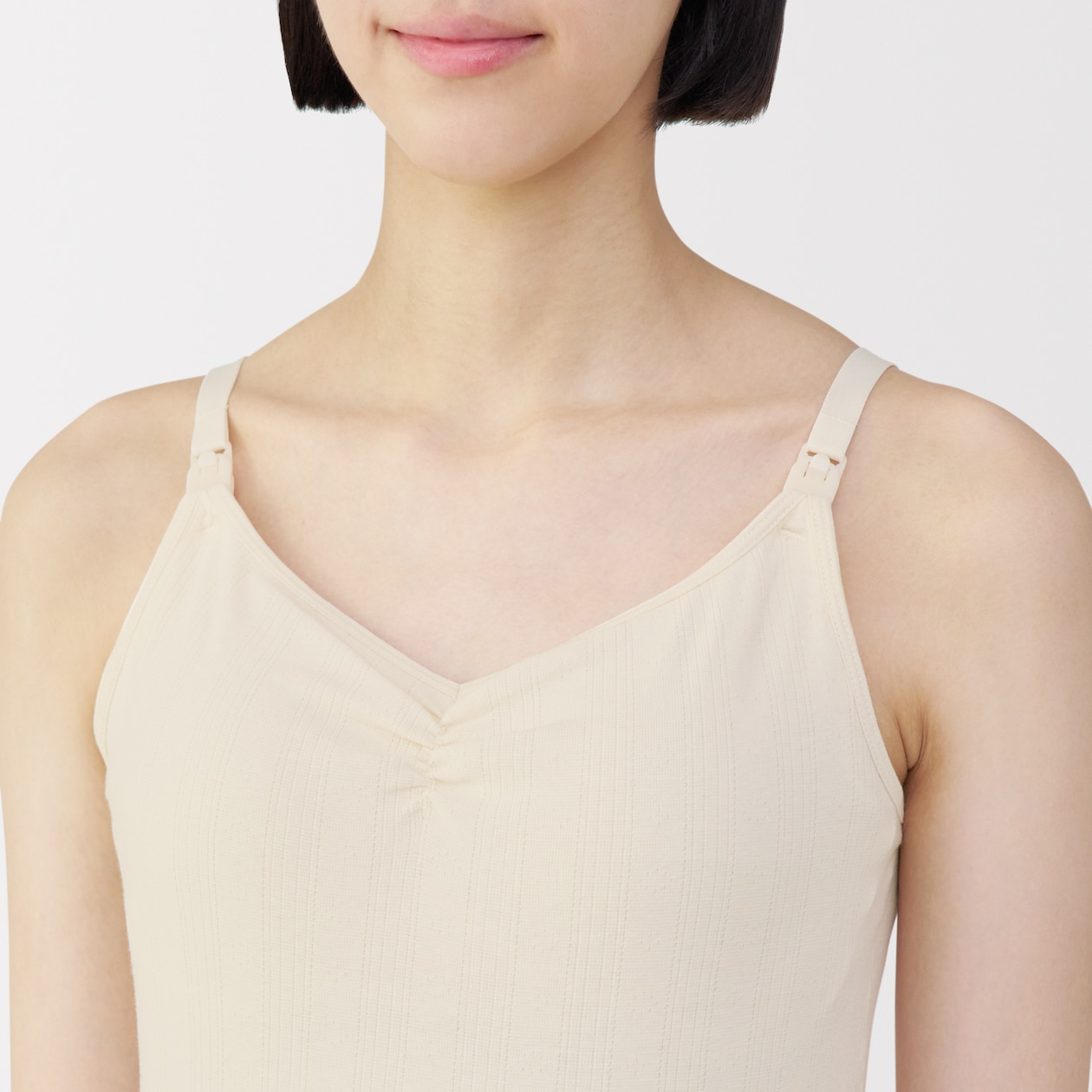 婦人　コットン混パターンメッシュ授乳に便利なブラキャミソール