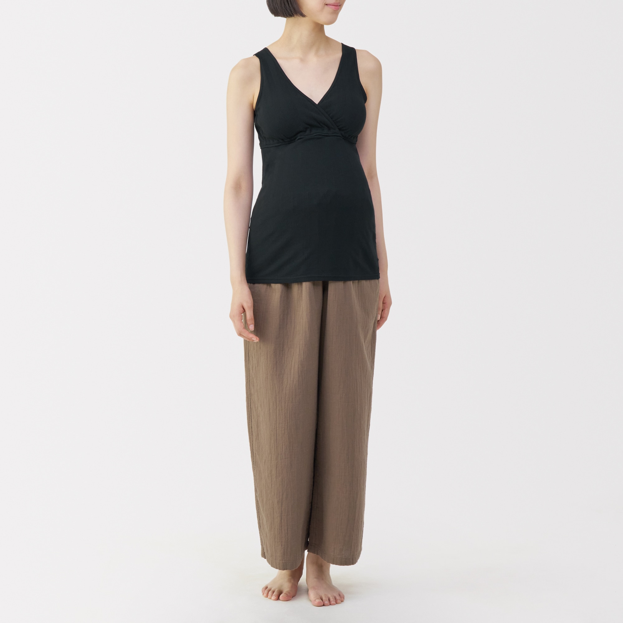 婦人　コットン混パターンメッシュ授乳に便利なブラタンクトップ