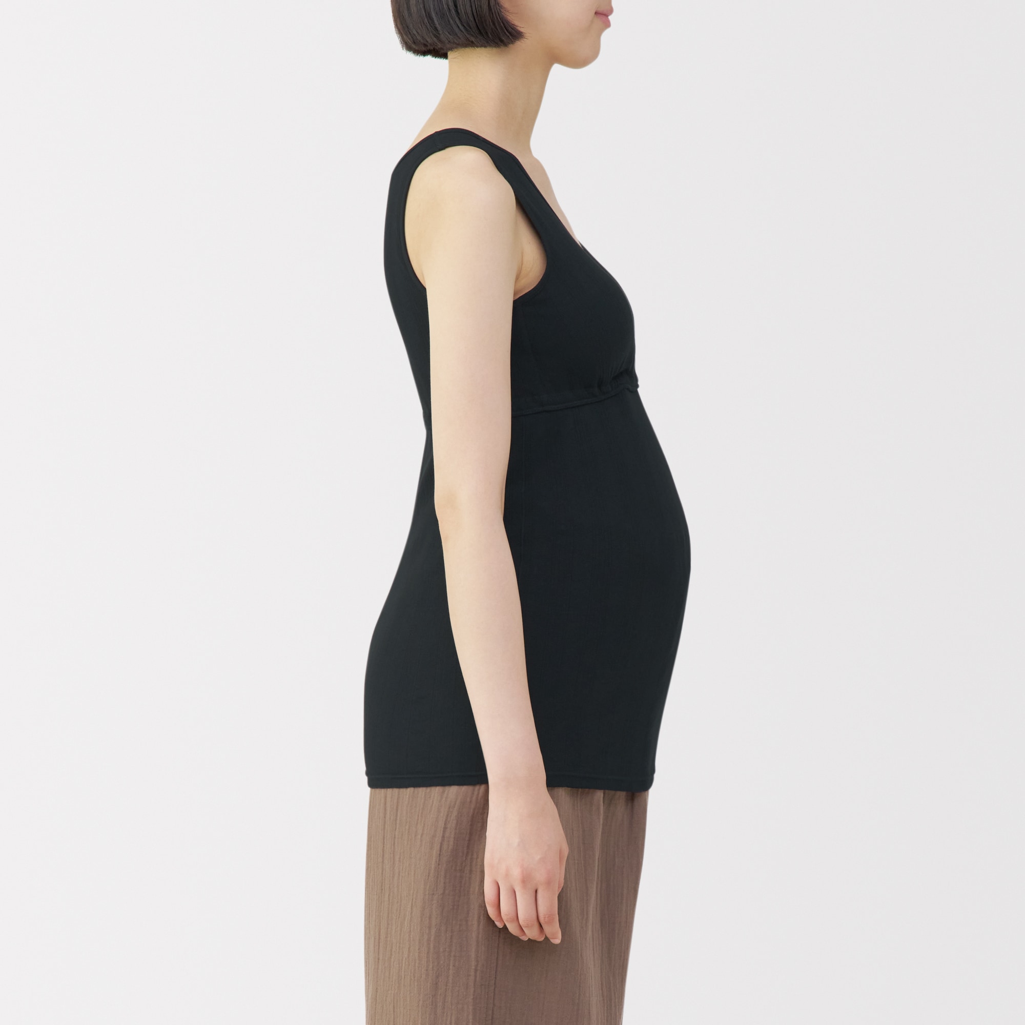 婦人　コットン混パターンメッシュ授乳に便利なブラタンクトップ