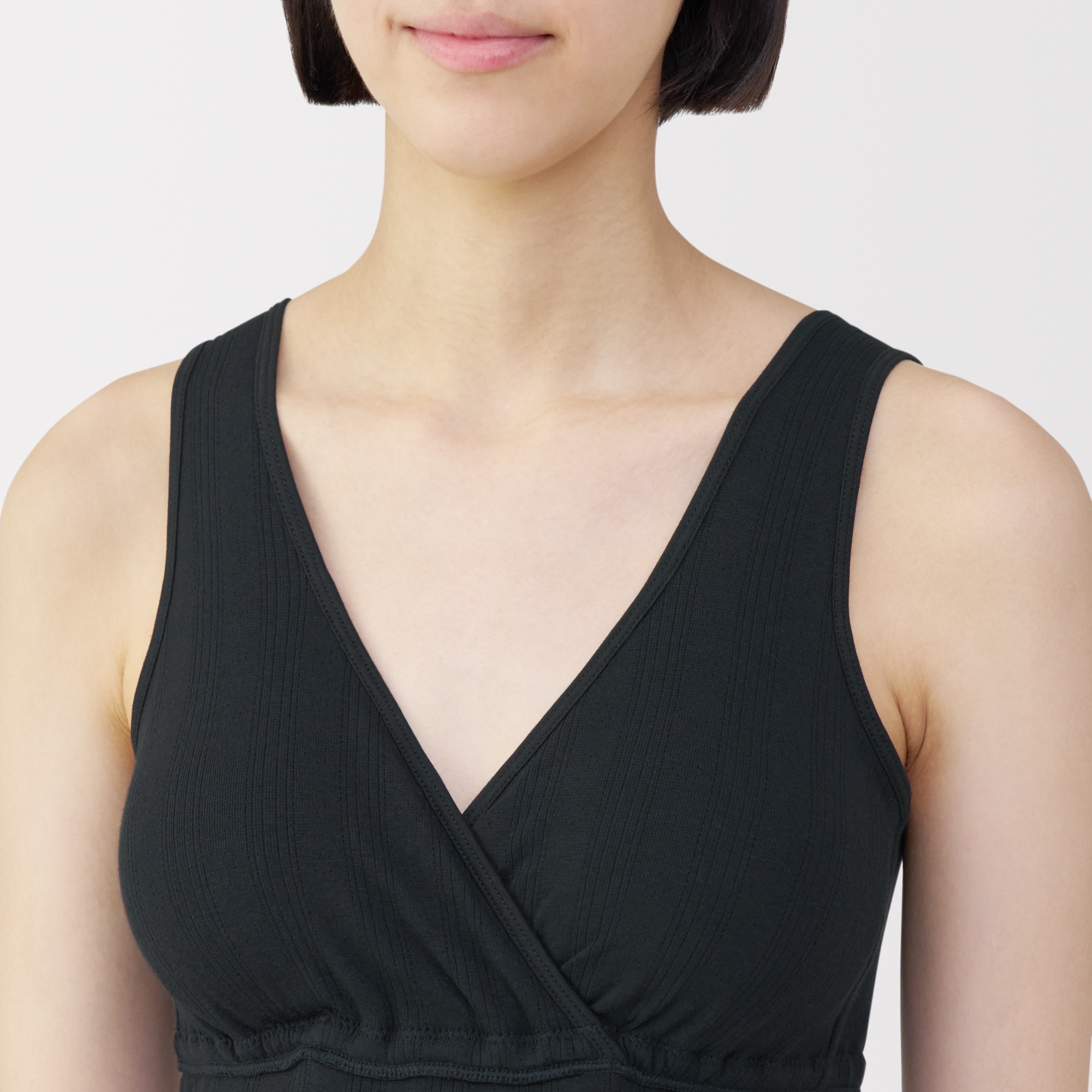 婦人　コットン混パターンメッシュ授乳に便利なブラタンクトップ