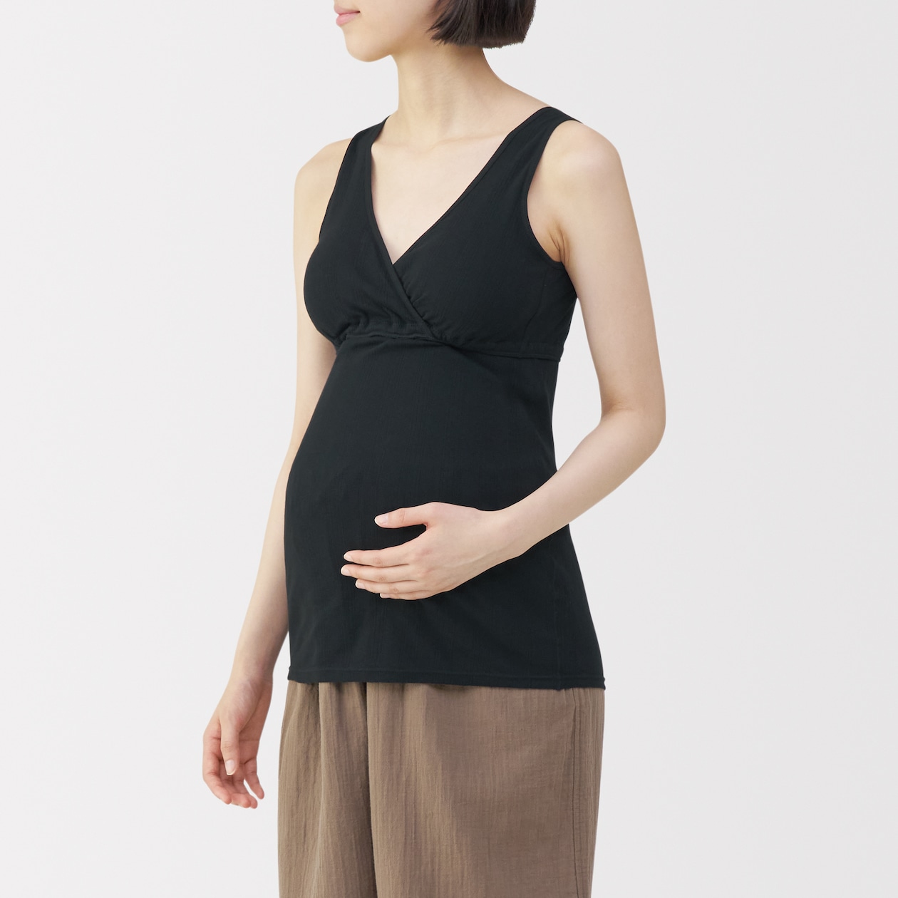 婦人　コットン混パターンメッシュ授乳に便利なブラタンクトップ