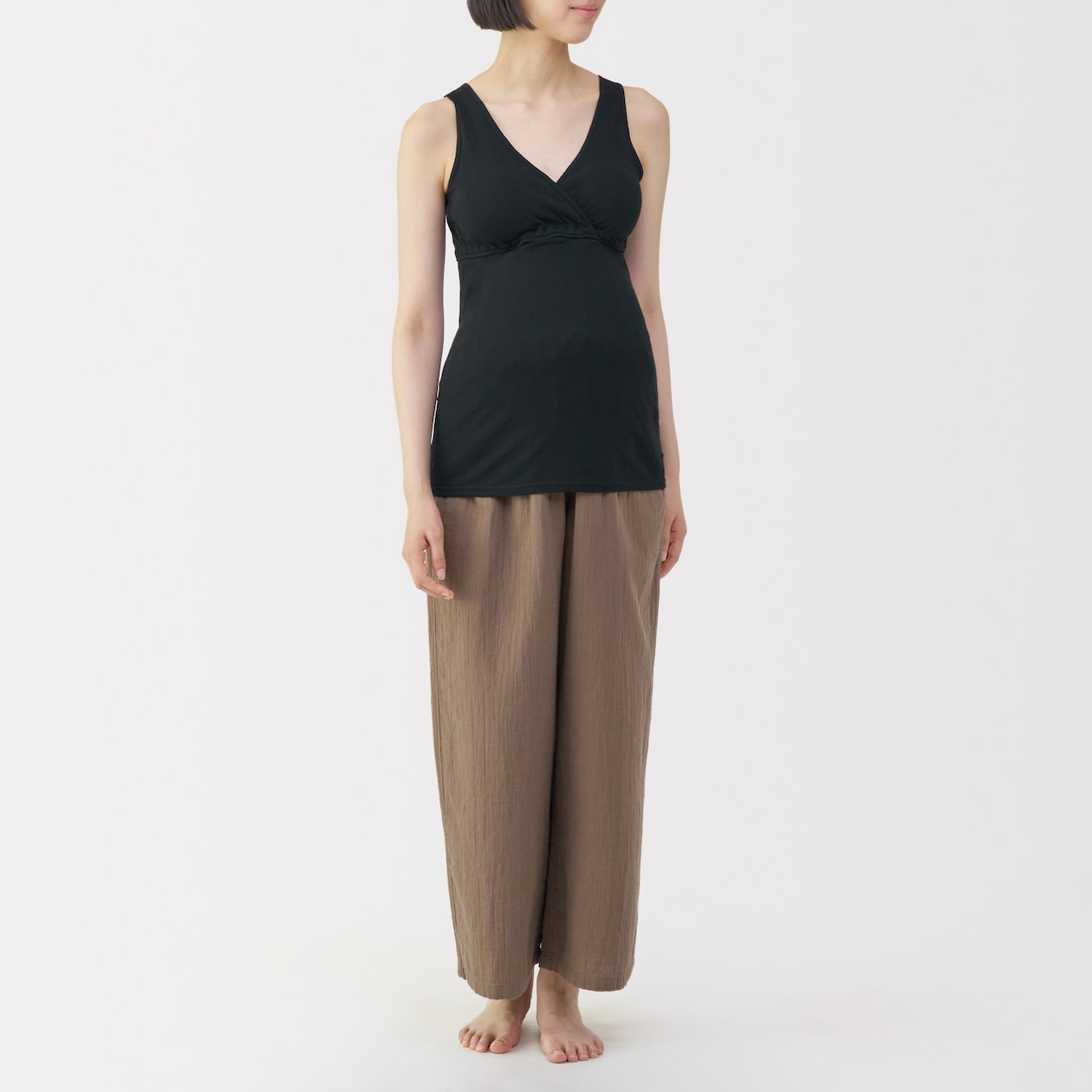 婦人　コットン混パターンメッシュ授乳に便利なブラタンクトップ