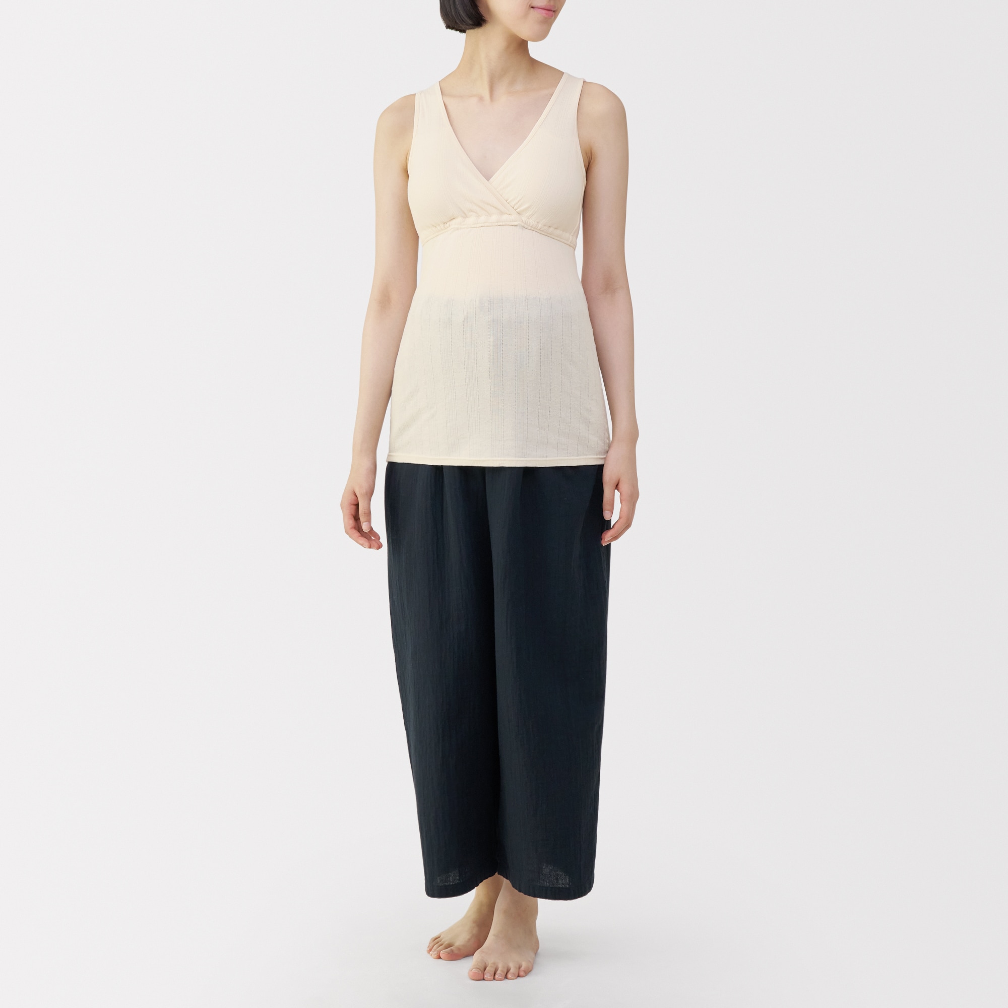 婦人　コットン混パターンメッシュ授乳に便利なブラタンクトップ