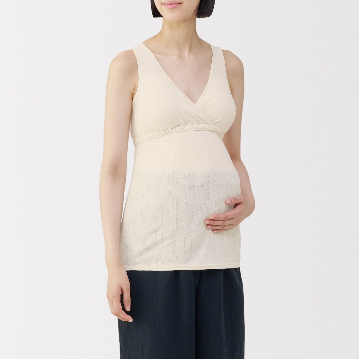 婦人　コットン混パターンメッシュ授乳に便利なブラタンクトップ