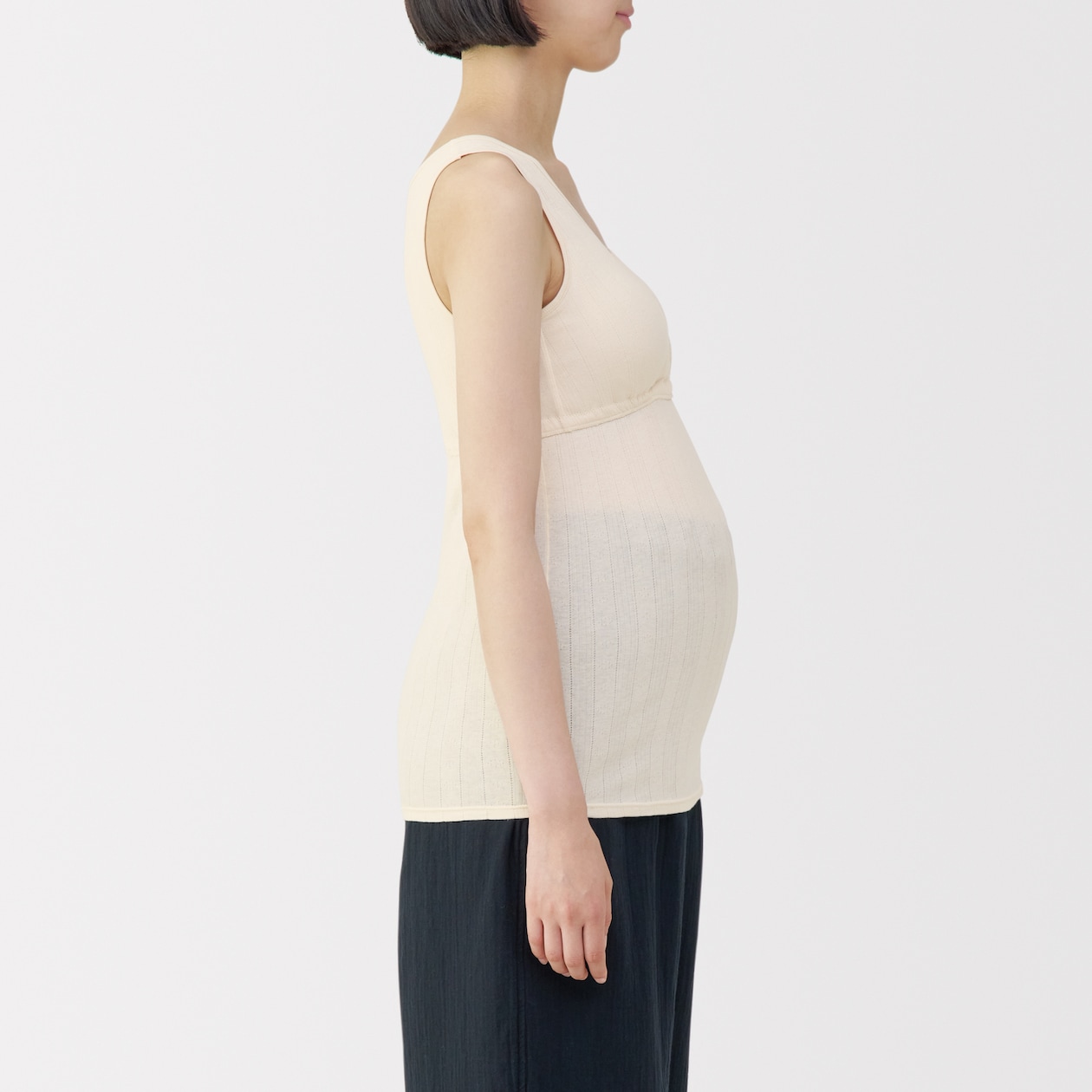 婦人　コットン混パターンメッシュ授乳に便利なブラタンクトップ