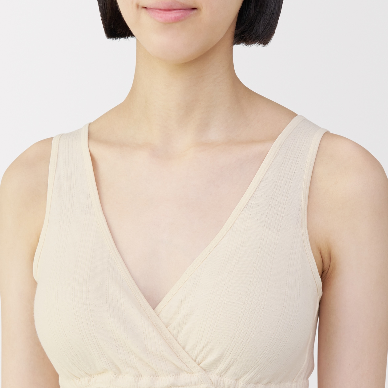 婦人　コットン混パターンメッシュ授乳に便利なブラタンクトップ