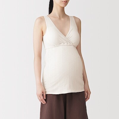 婦人　コットン混パターンメッシュ授乳に便利なブラタンクトップ