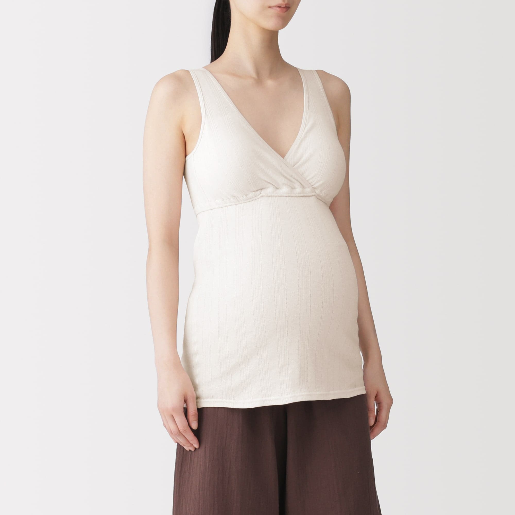 婦人　コットン混パターンメッシュ授乳に便利なブラタンクトップ