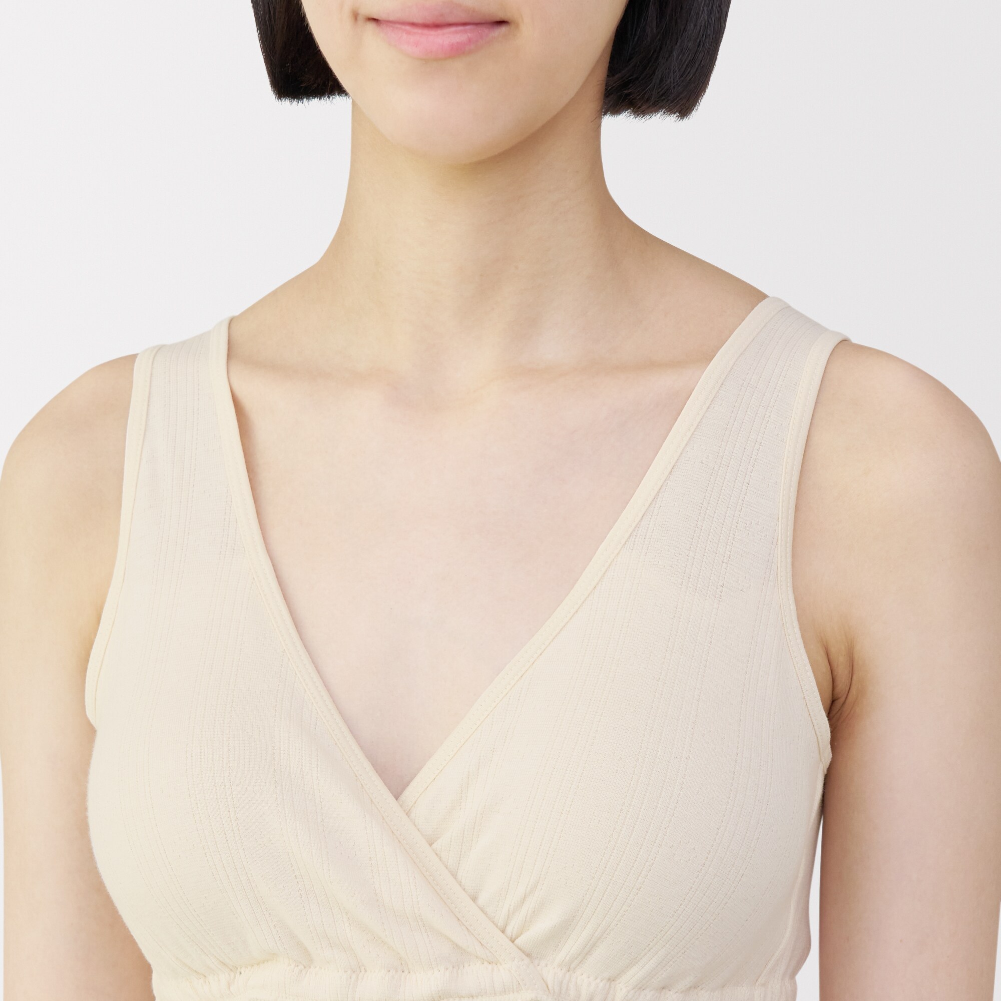 婦人　コットン混パターンメッシュ授乳に便利なブラタンクトップ