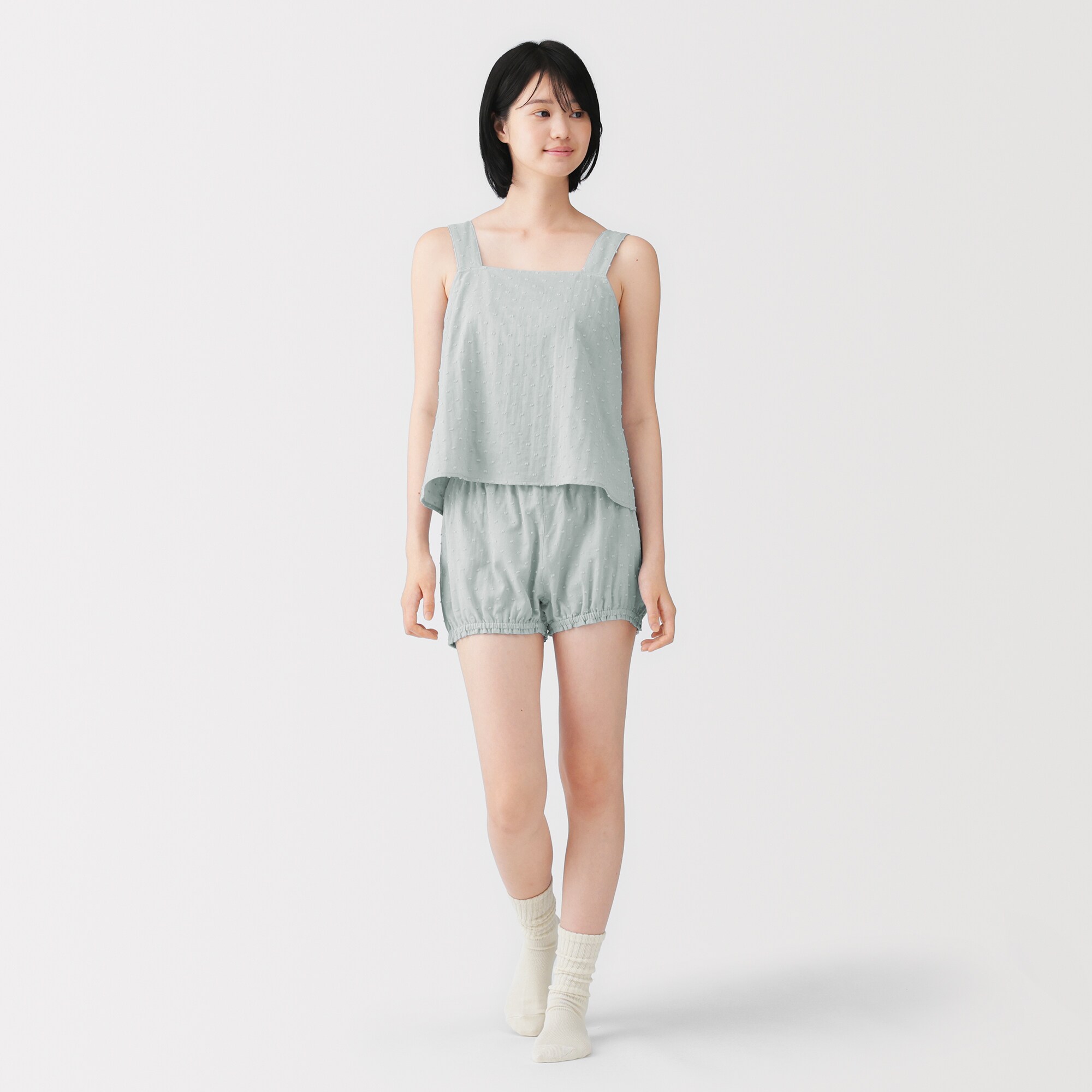 婦人　二重ガーゼ　ドットドビー　タンクトップ