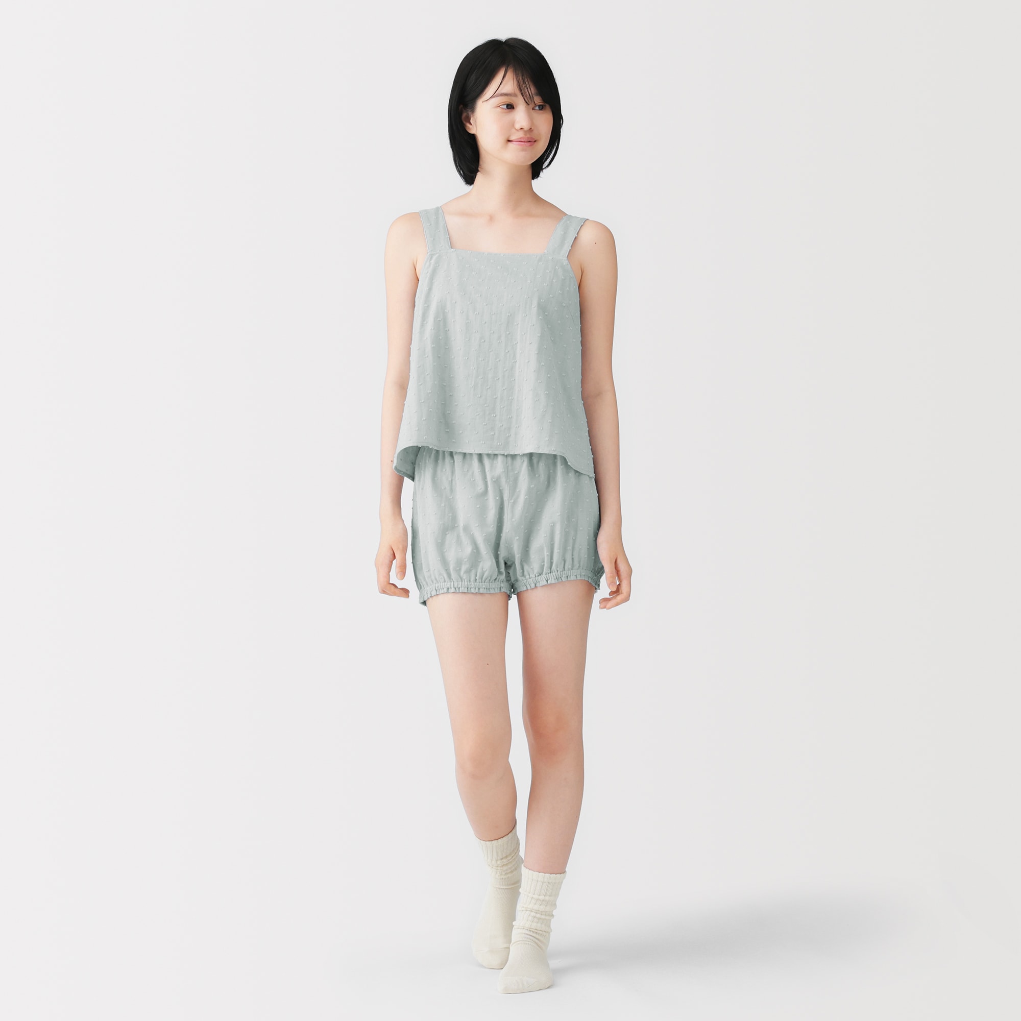 婦人　二重ガーゼ　ドットドビー　タンクトップ