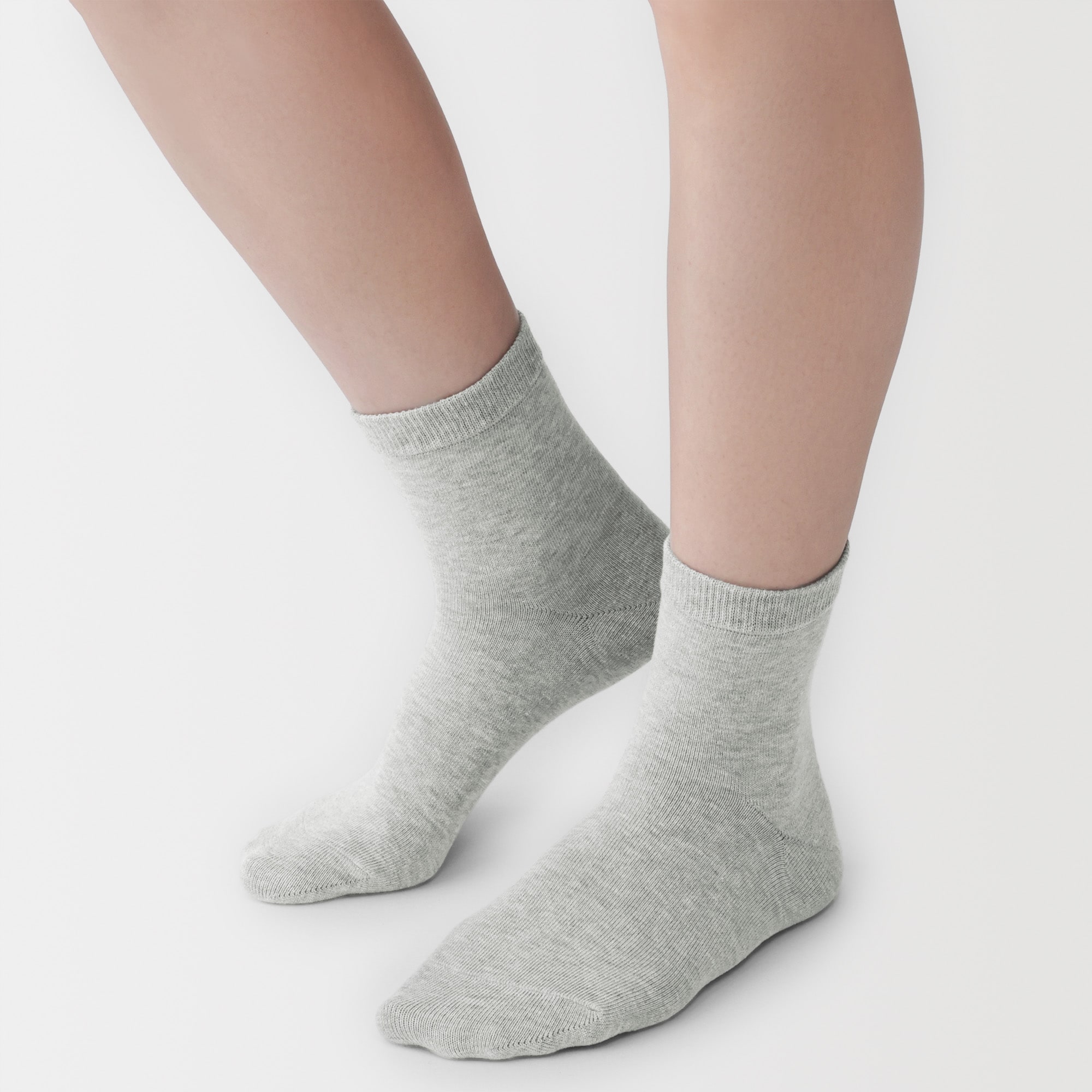 婦人　足なり直角　履き口やわらか　三層　ショート丈靴下（口ゴムなし）※杢色