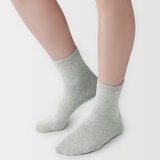 婦人　足なり直角　履き口やわらか　三層　ショート丈靴下（口ゴムなし）※杢色