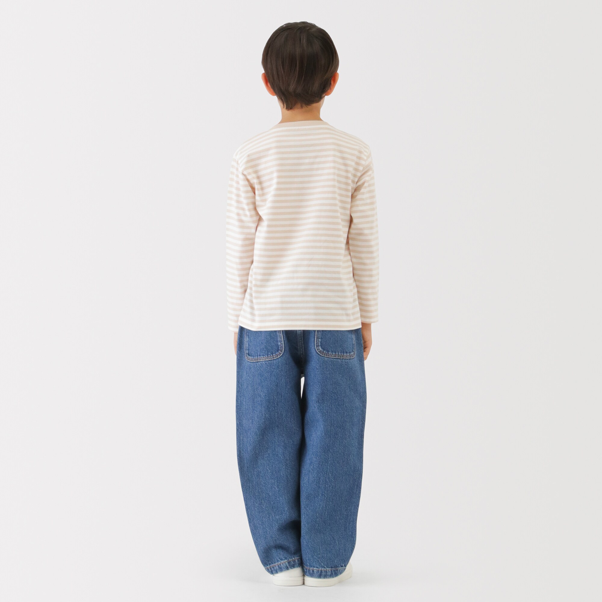 キッズ　綿天竺編みクルーネック長袖Ｔシャツ　ボーダー