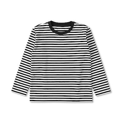 キッズ　綿天竺編みクルーネック長袖Ｔシャツ　ボーダー