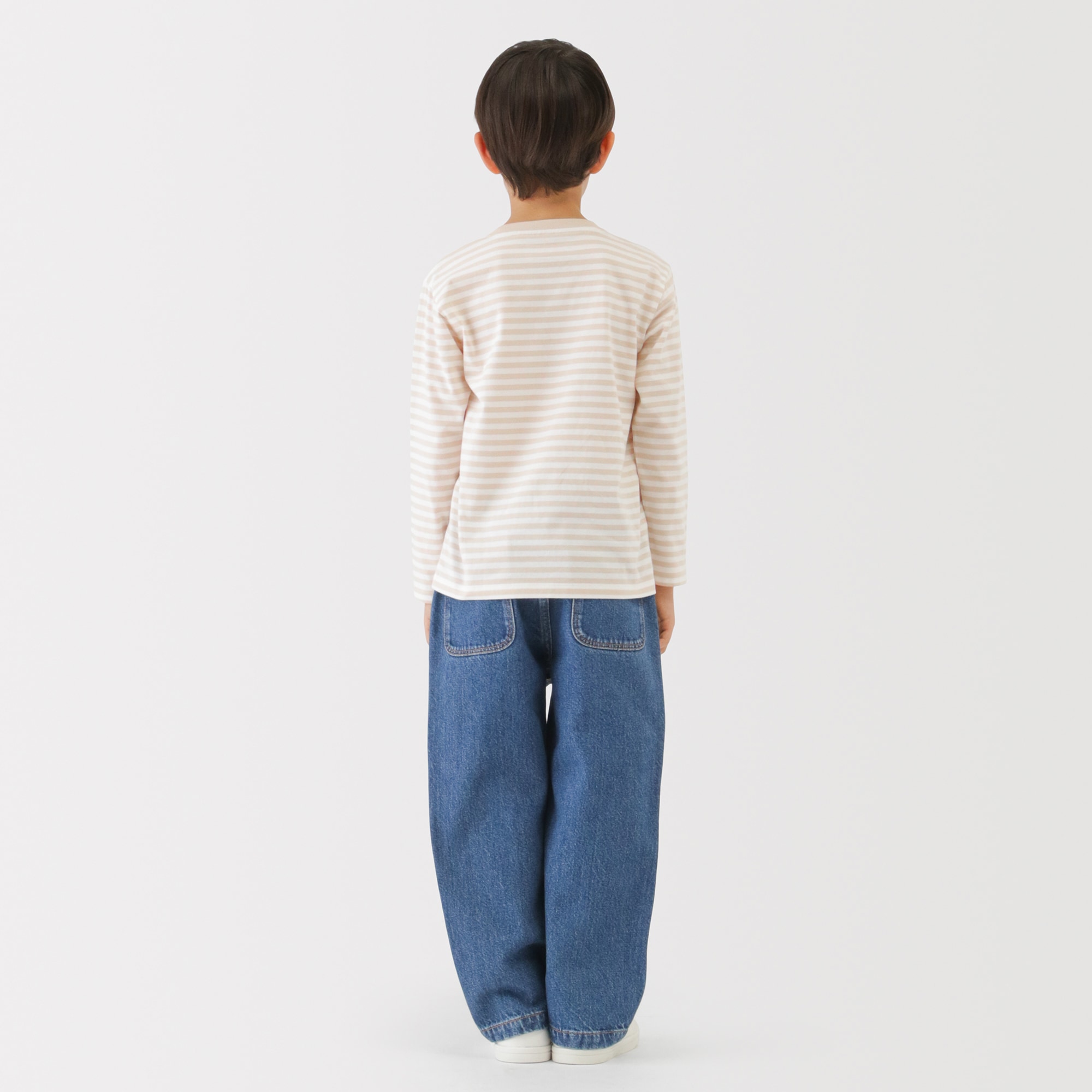 キッズ　綿天竺編みクルーネック長袖Ｔシャツ　ボーダー