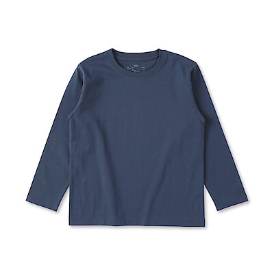 キッズ　綿天竺編みクルーネック長袖Ｔシャツ　無地