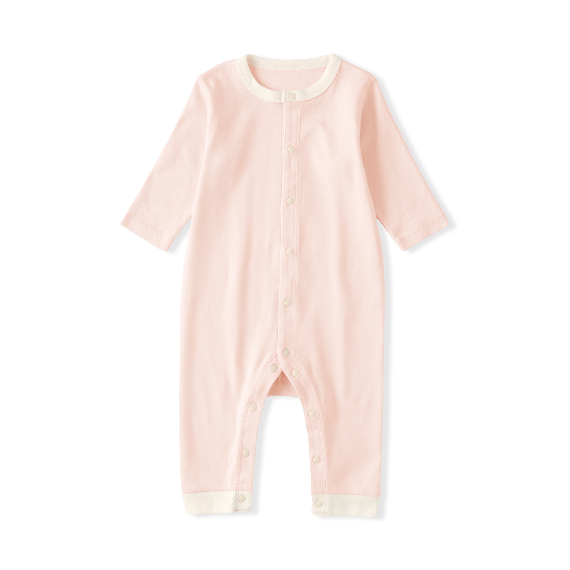 ベビー　脇に縫い目のないフライス編み長袖カバーオール