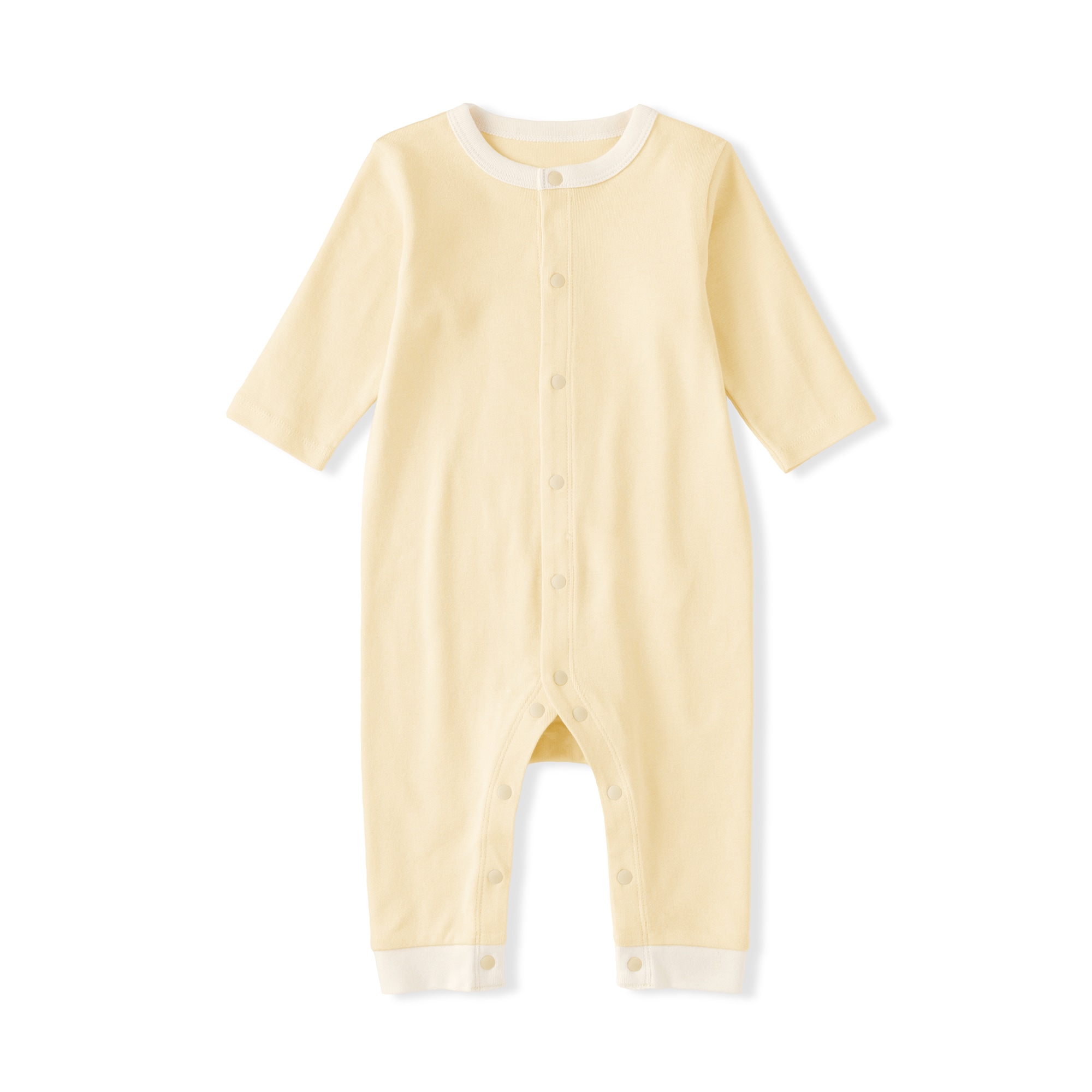 ベビー　脇に縫い目のないフライス編み長袖カバーオール