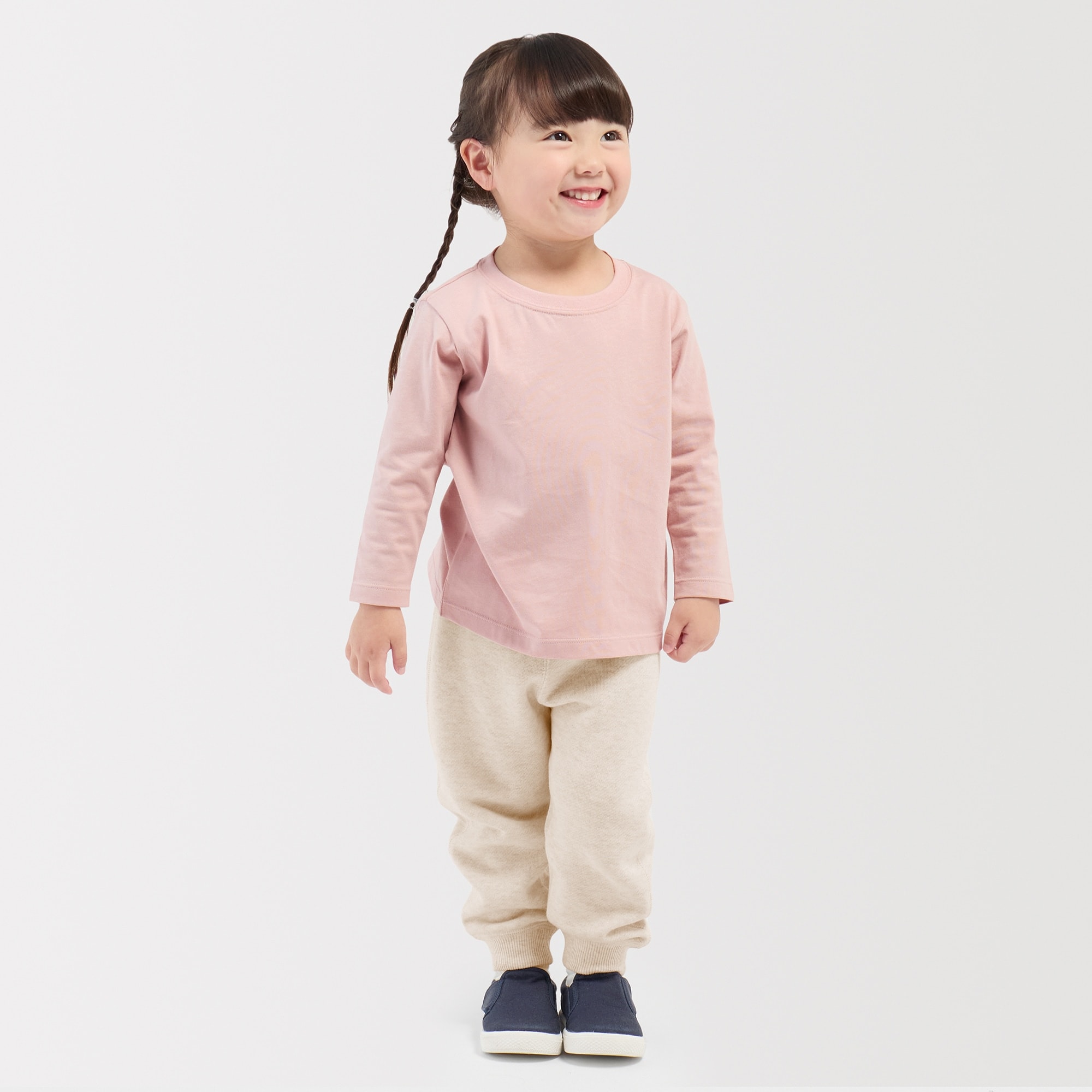 ベビー　あたまするっと　綿天竺編みクルーネック長袖Ｔシャツ　無地