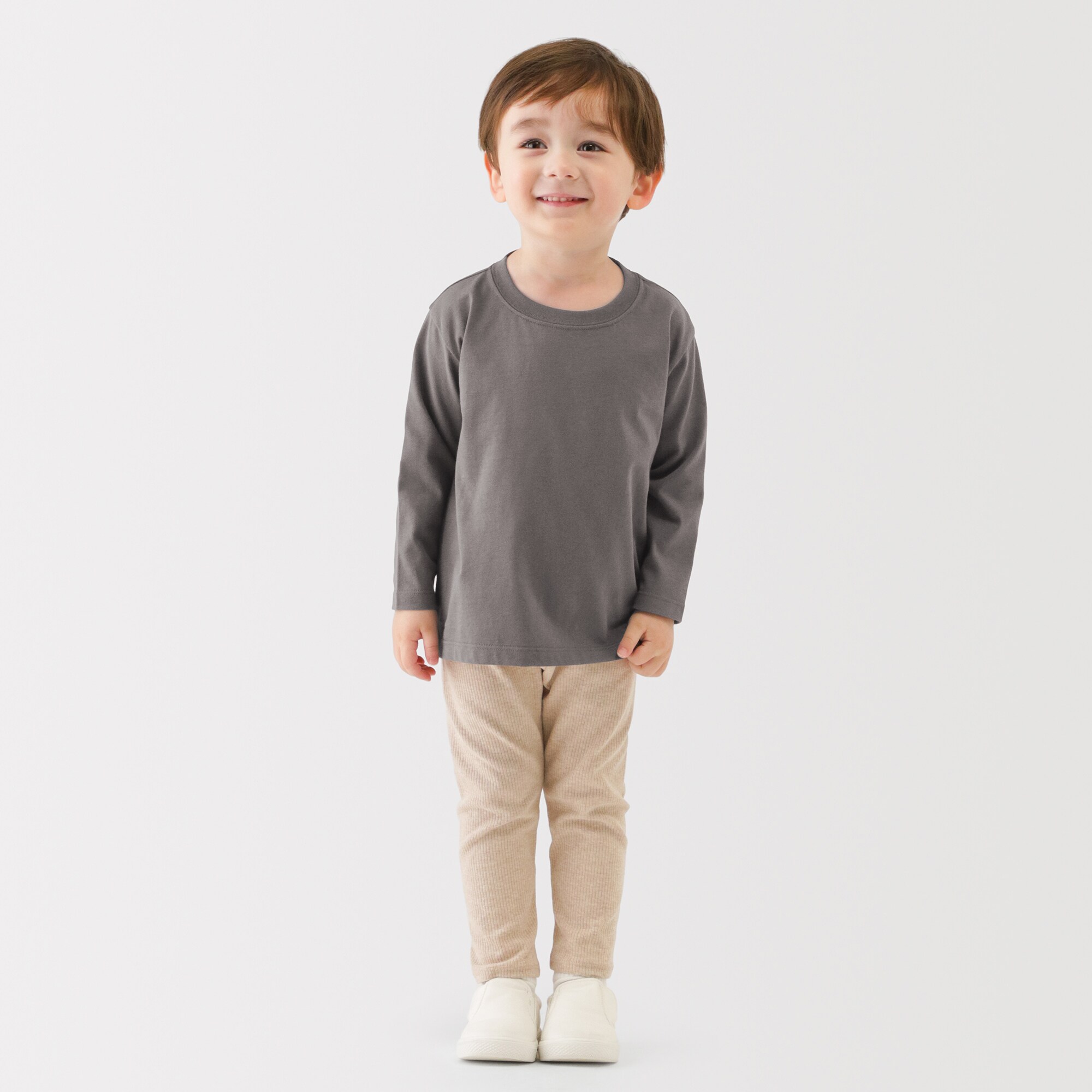 ベビー　あたまするっと　綿天竺編みクルーネック長袖Ｔシャツ　無地