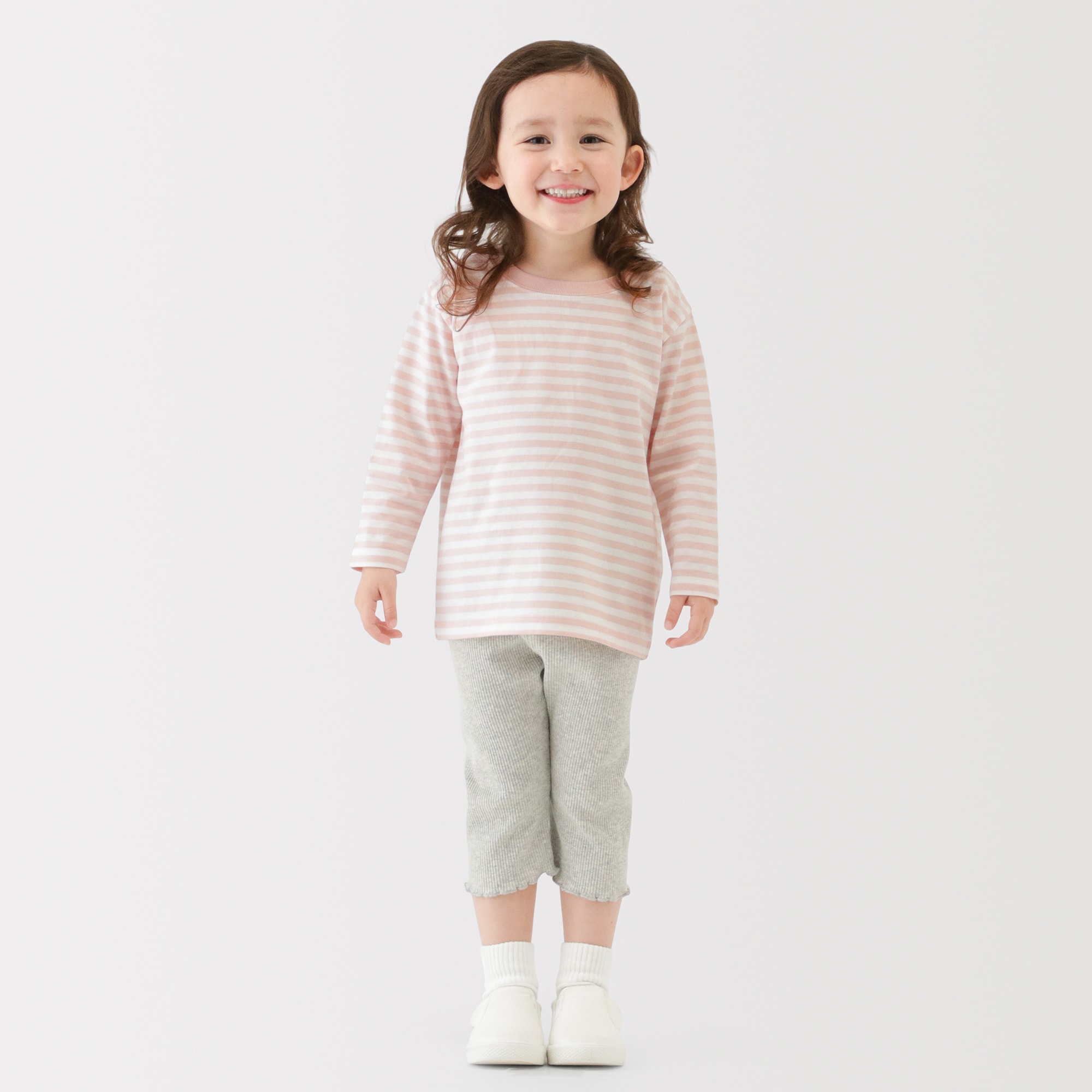 ベビー　あたまするっと　綿天竺編みクルーネック長袖Ｔシャツ　ボーダー