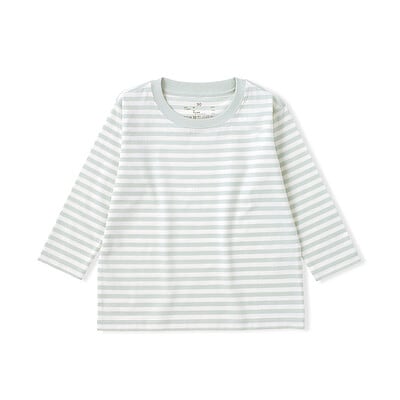 ベビー　あたまするっと　綿天竺編みクルーネック長袖Ｔシャツ　ボーダー