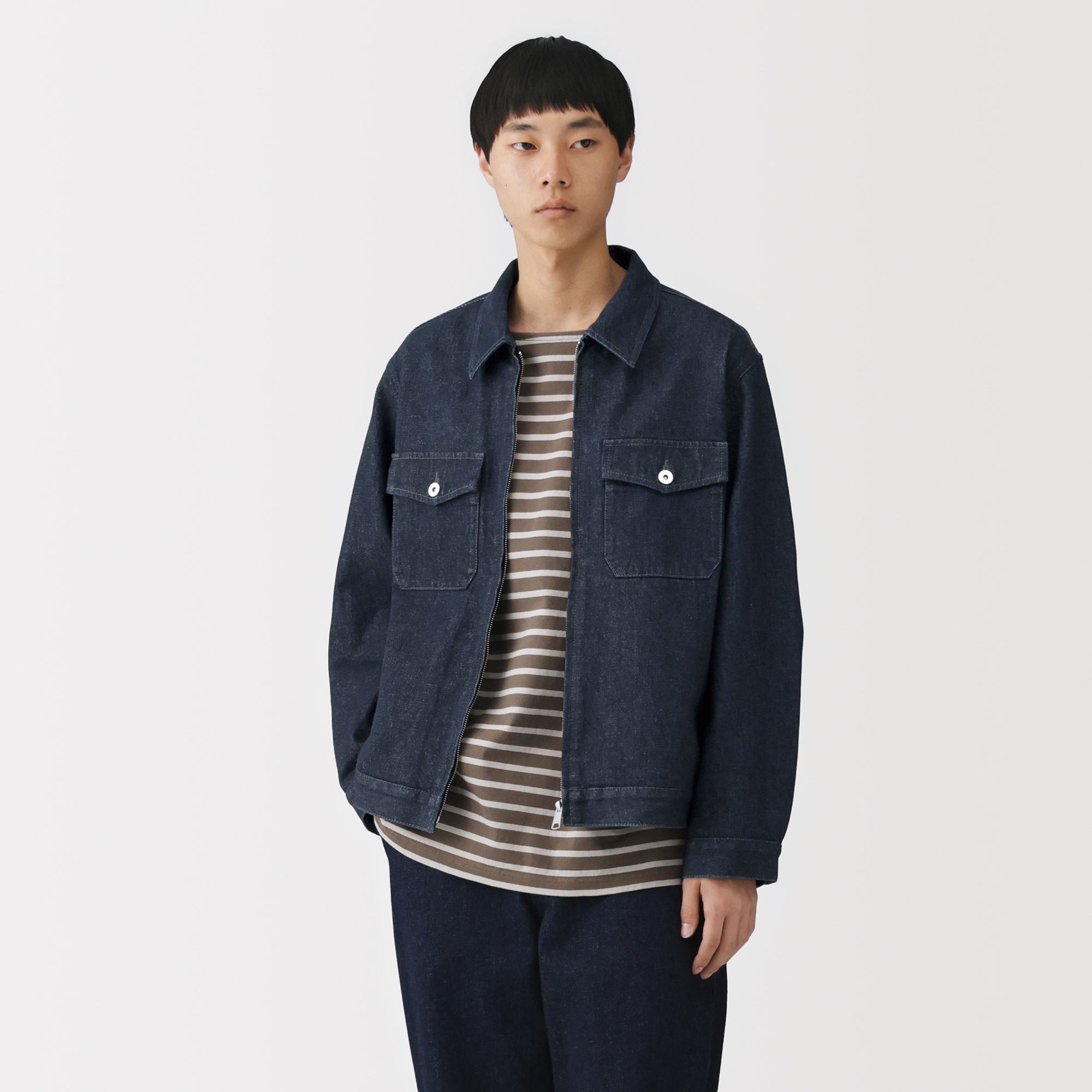 MUJI Labo デニムジャケット ダークネイビー XL 紳士 木の実から作ったカポック混デニム ブルゾン | 無印良品