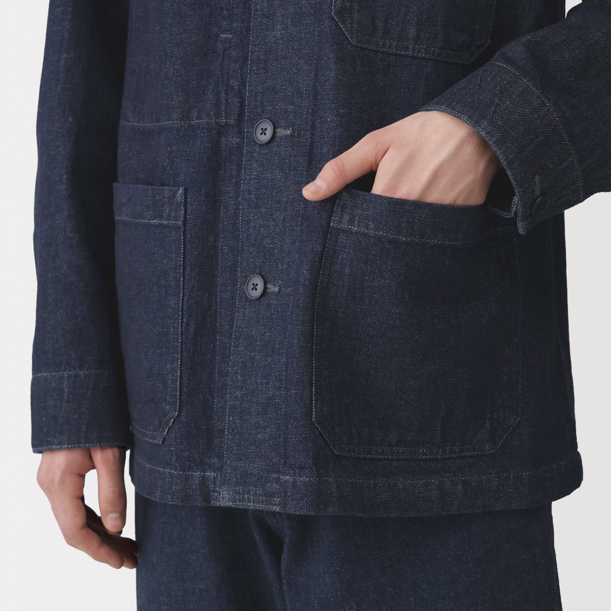 紳士　木の実から作ったカポック混デニム　カバーオール