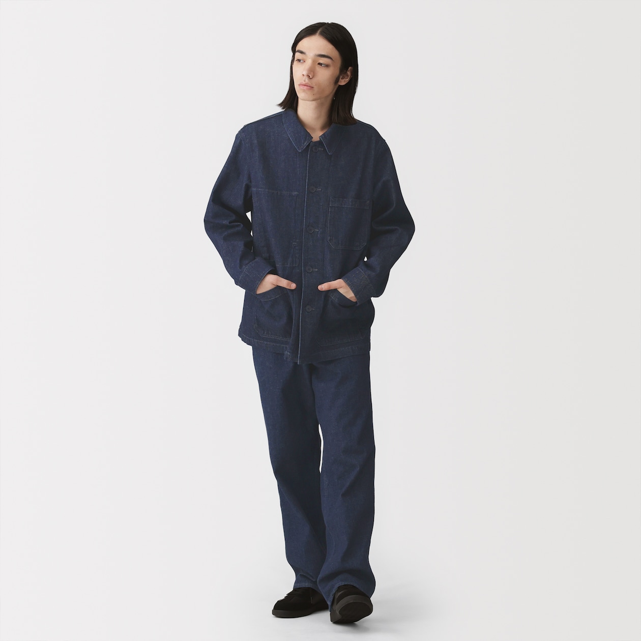 紳士　木の実から作ったカポック混デニム　カバーオール