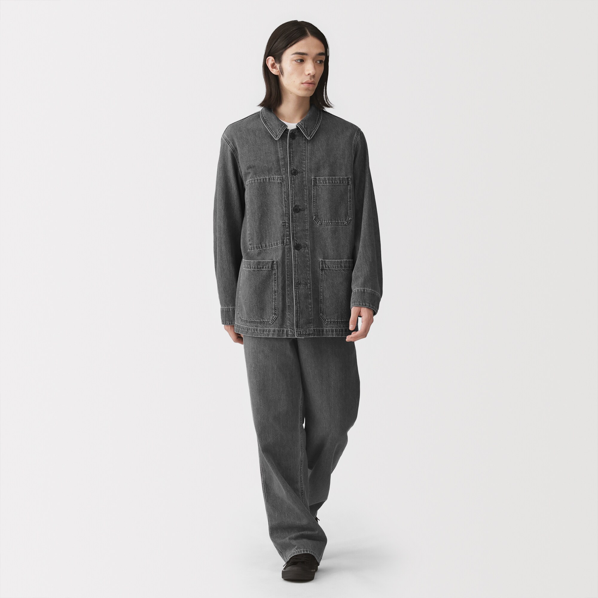 紳士　木の実から作ったカポック混デニム　カバーオール　黒