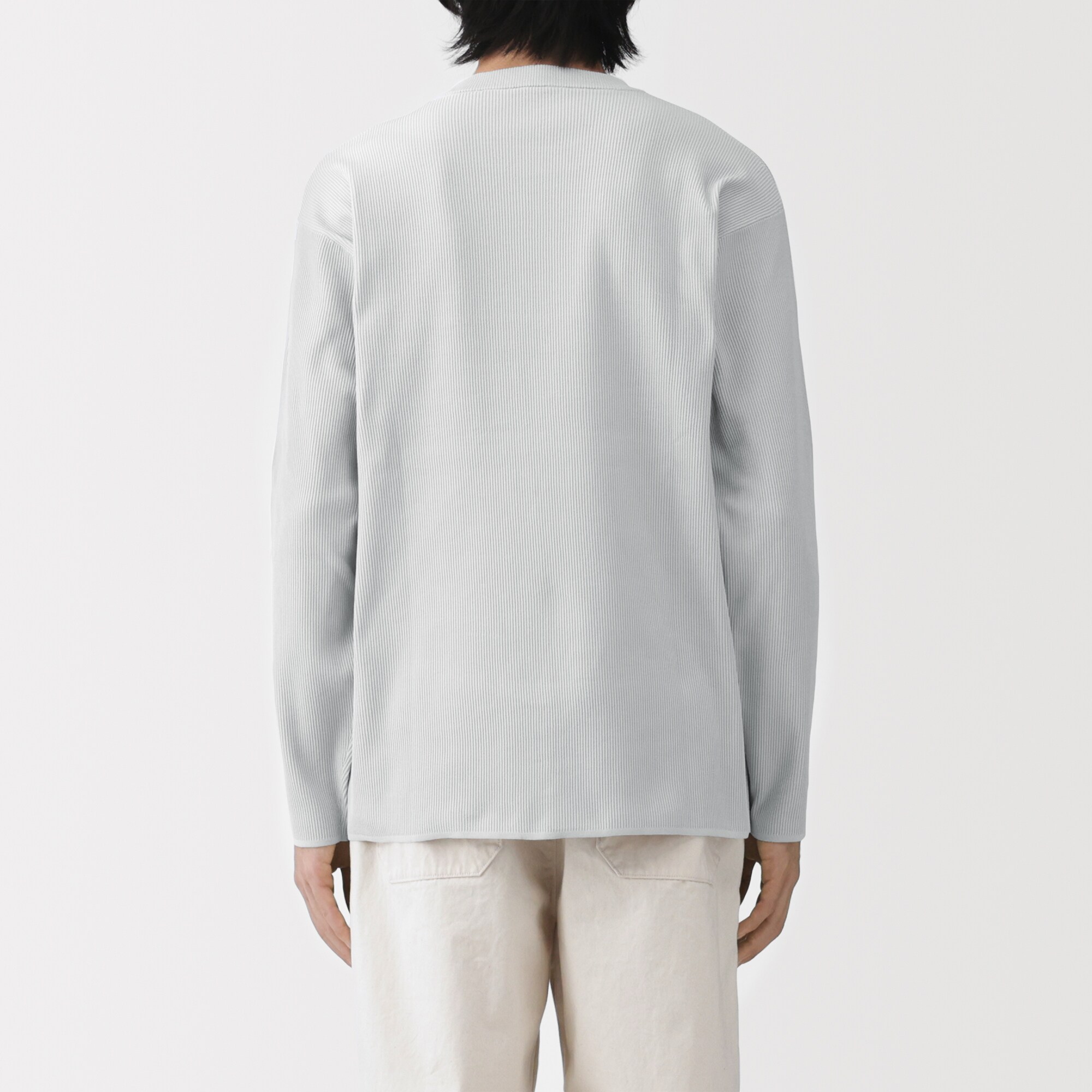 メンズ 長袖カットソー リブ編みライトグレー 紳士 乾きやすい洗えるリブ編み長袖ニットTシャツ | 無印良品