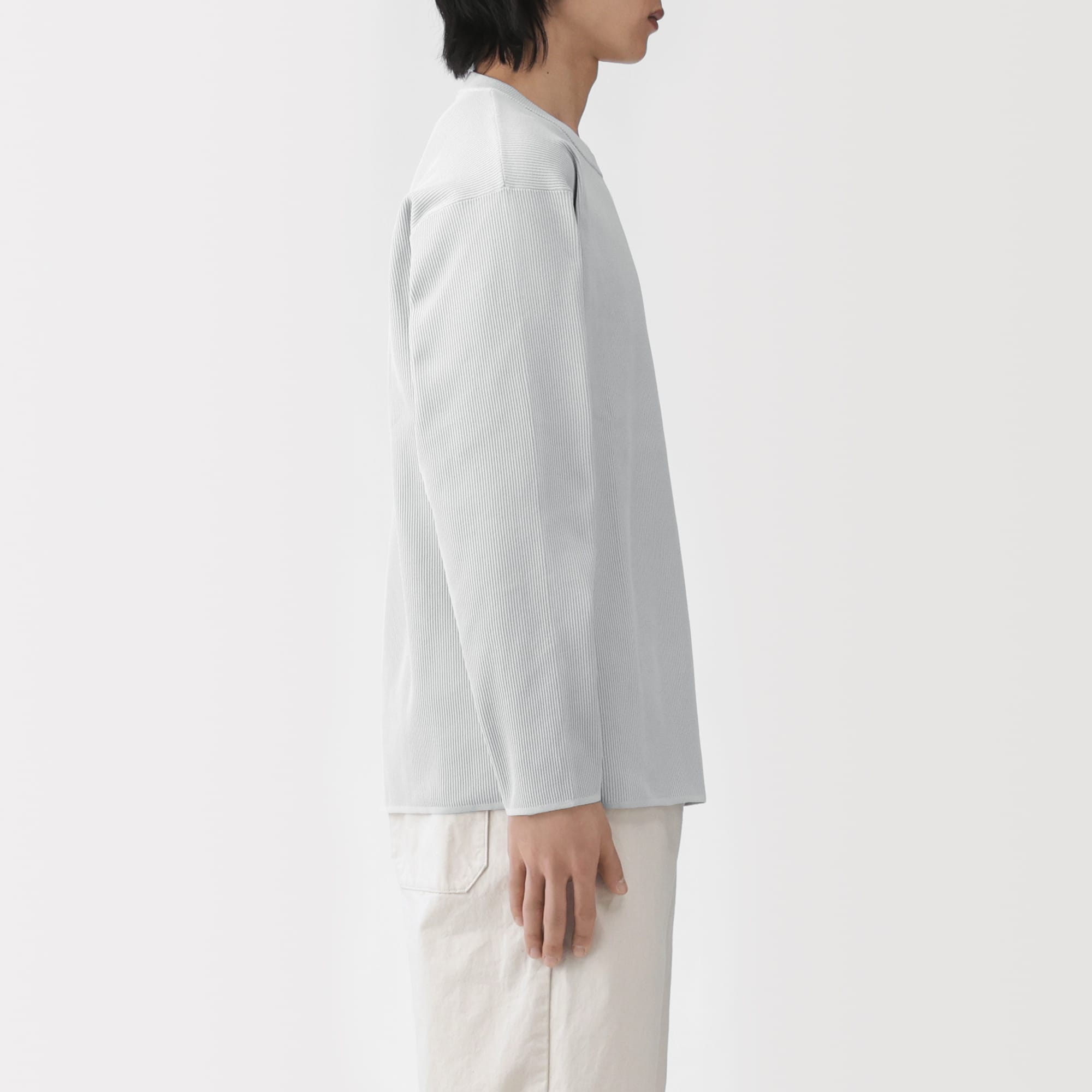 紳士 乾きやすい洗えるリブ編み長袖ニットTシャツ | 無印良品