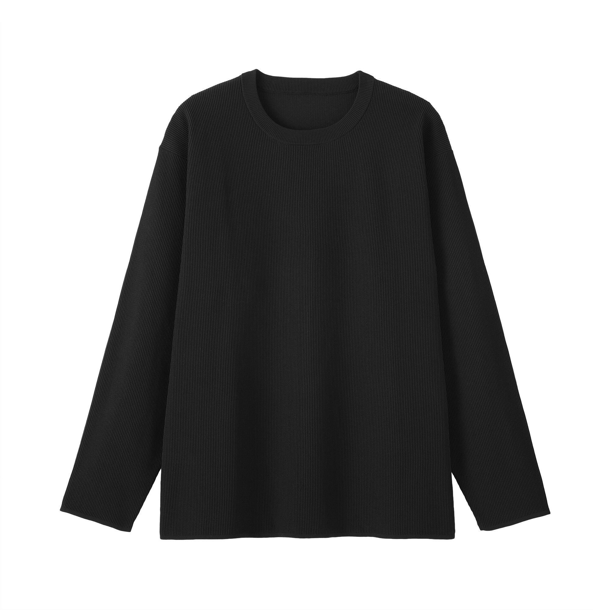 楓　Tニット ブラックS 紳士 乾きやすい洗えるリブ編み長袖ニットTシャツ | 無印良品